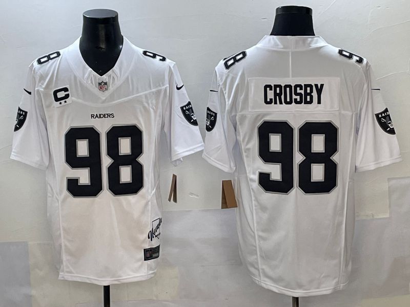Men 2025 Oakland Raiders #98 Crosby White Throwback Three generations Nike Limited NFL Jersey style 1